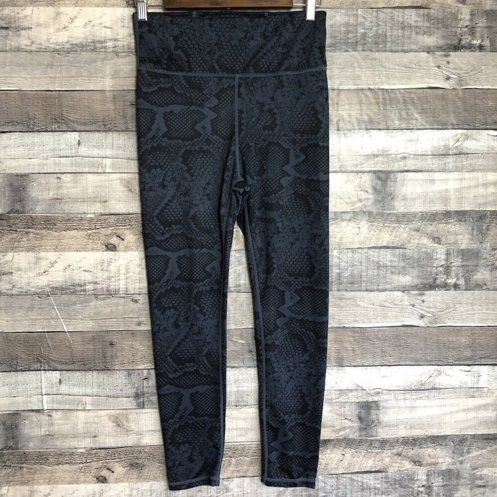 All Fenix Women's Compression Blue & Black Snake Print Athletic Leggings Large